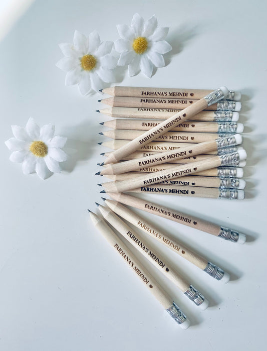 Personalised Mehndi Pencils With White Rubber - Laser Engraved.