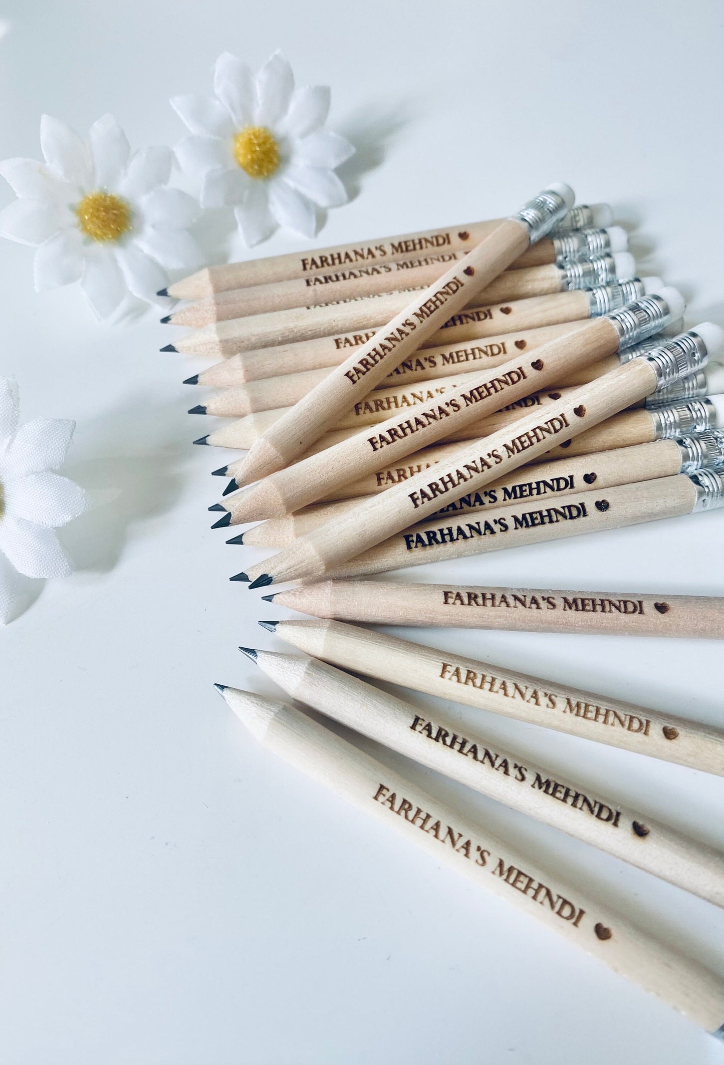 Personalised Mehndi Pencils With White Rubber - Laser Engraved.