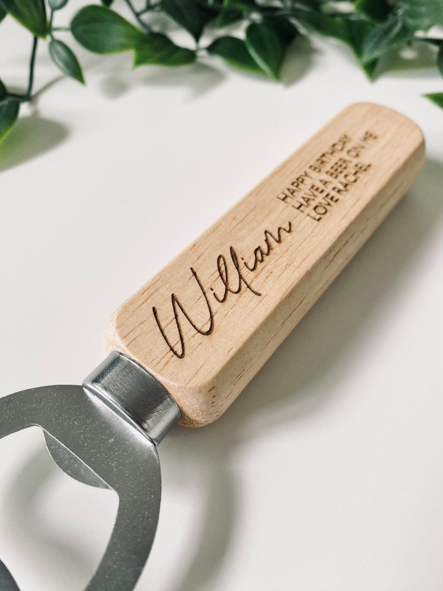 Personalised Wooden Bottle Opener Your Text Here - Birthday Gifts - Laser Engraved