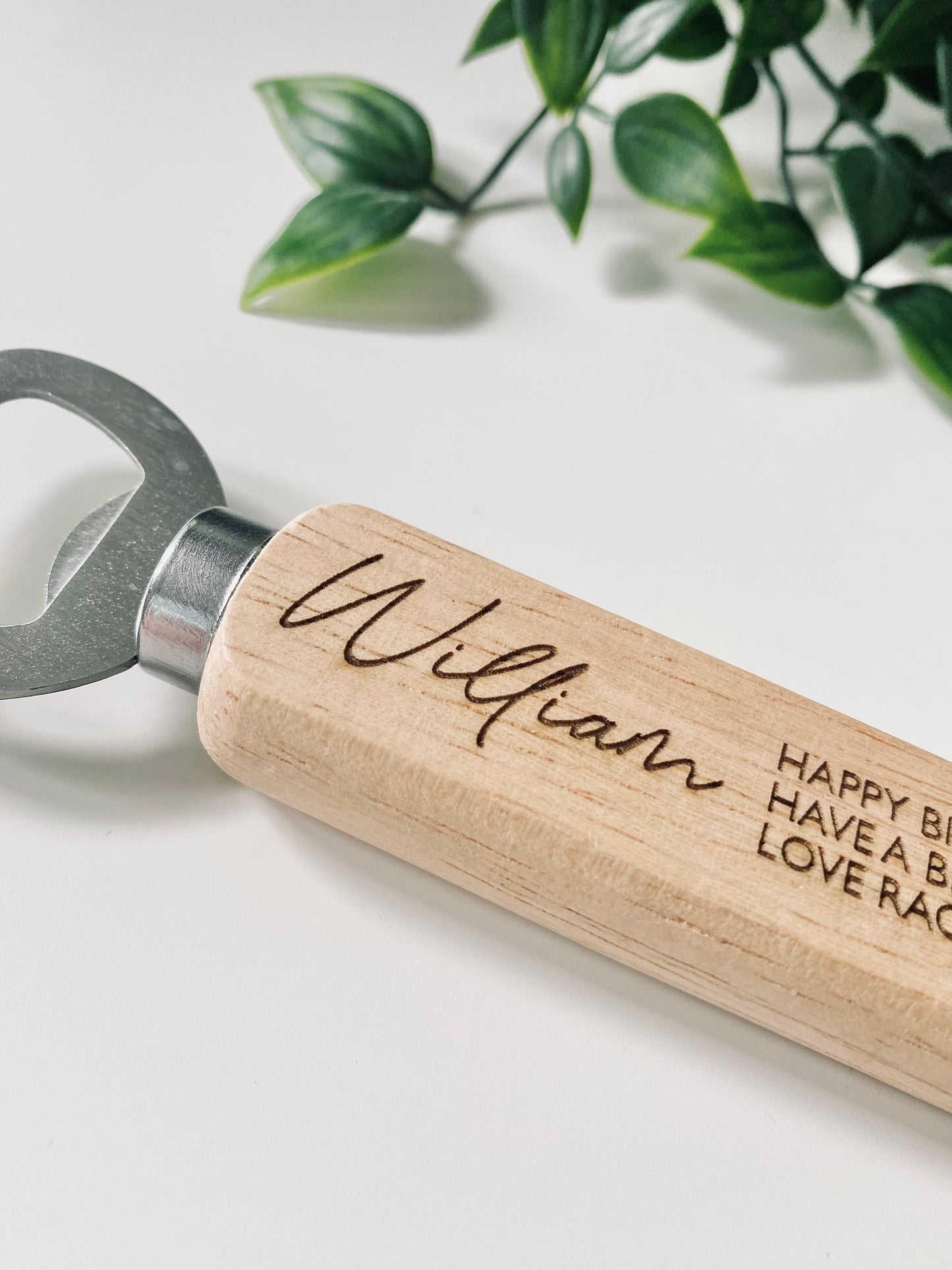 Personalised Wooden Bottle Opener Your Text Here - Birthday Gifts - Laser Engraved