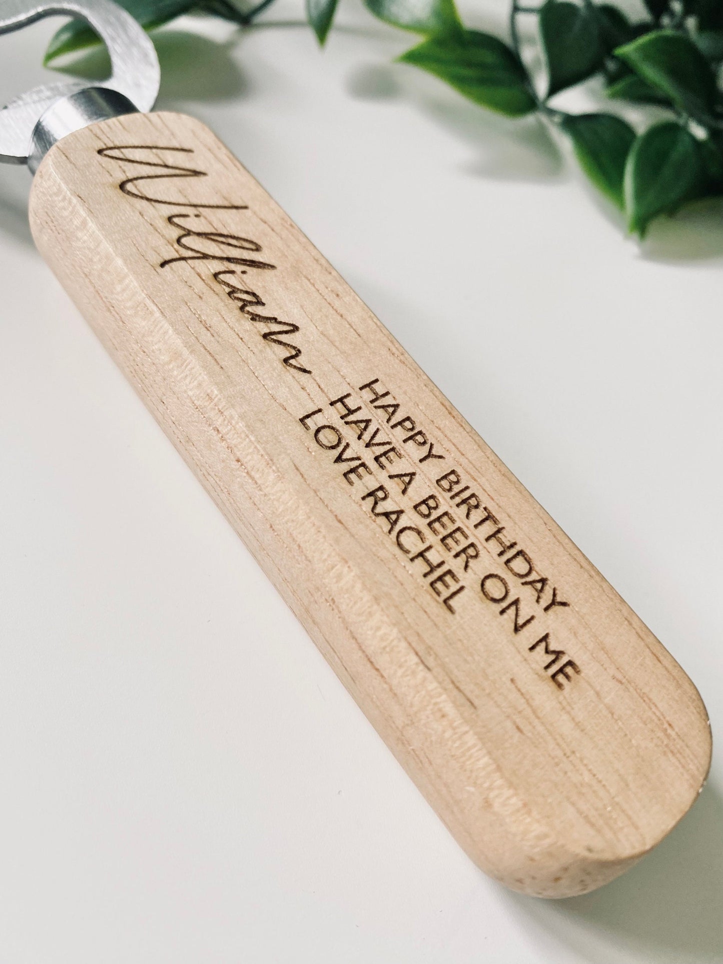 Personalised Wooden Bottle Opener Your Text Here - Birthday Gifts - Laser Engraved