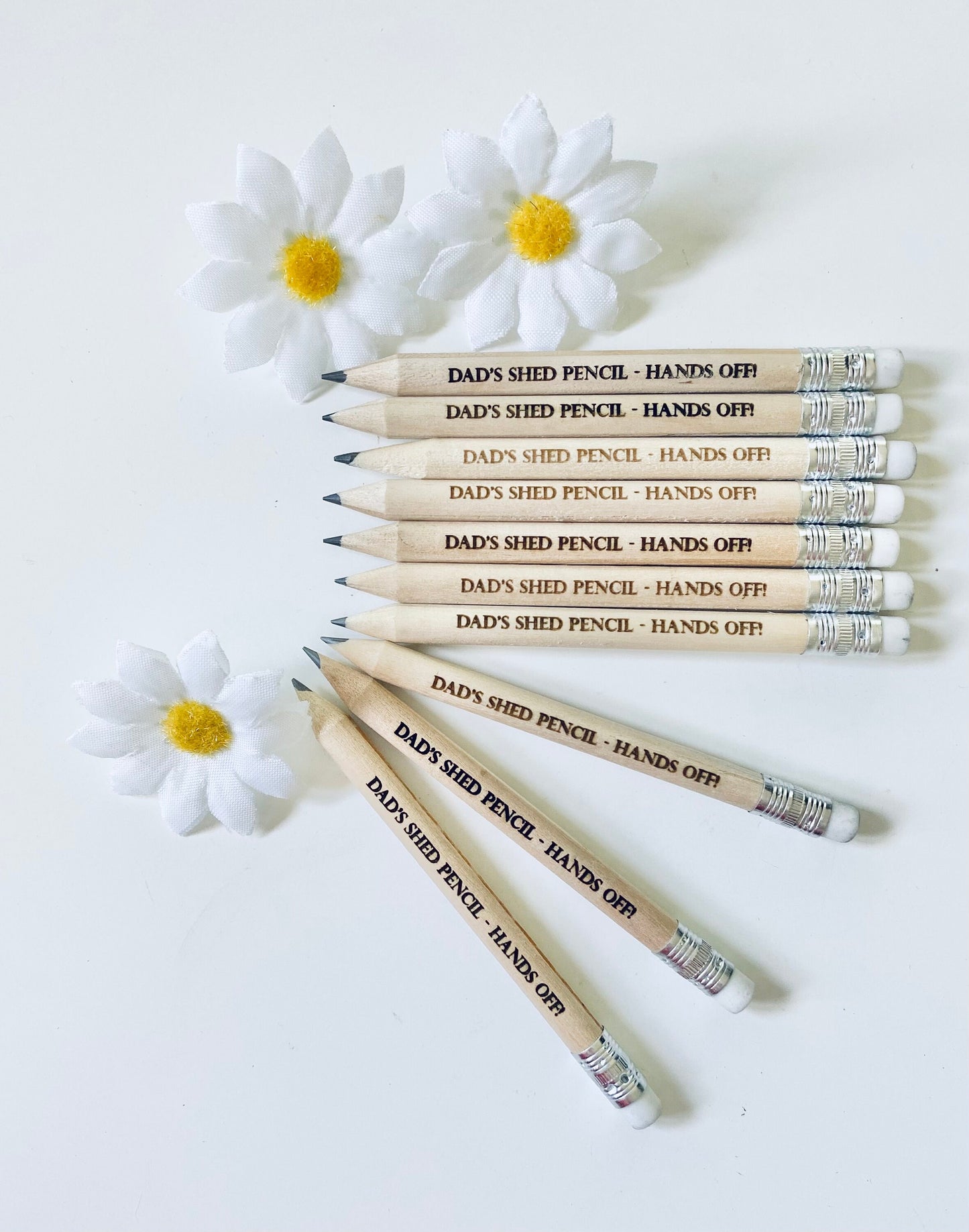 Wooden Pencils With White Rubber - Dad's Shed Pencil Hands Off - Fathers Day Gift Ideas - Laser engraved