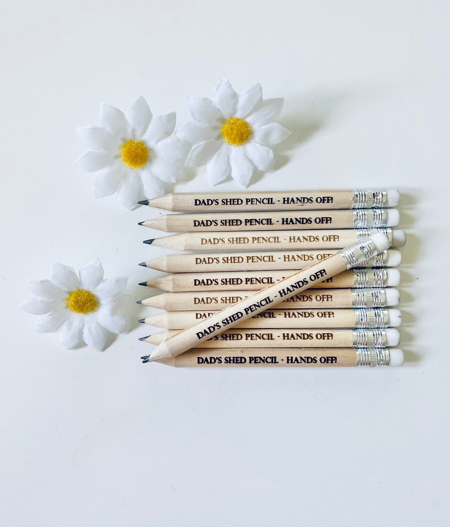 Wooden Pencils With White Rubber - Dad's Shed Pencil Hands Off - Fathers Day Gift Ideas - Laser engraved