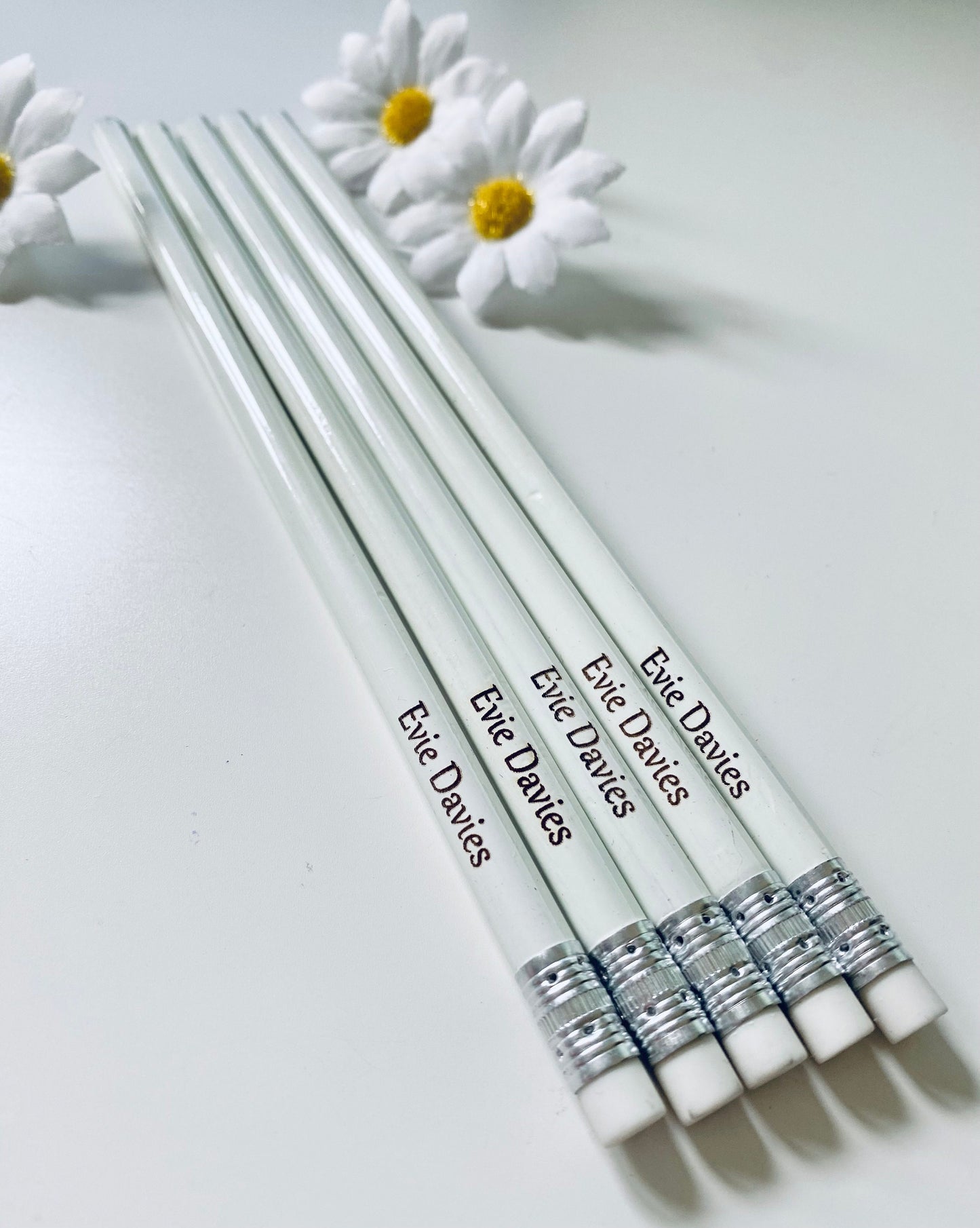 Personalised White Pencils - Wedding Favour Ideas - Laser Engraved