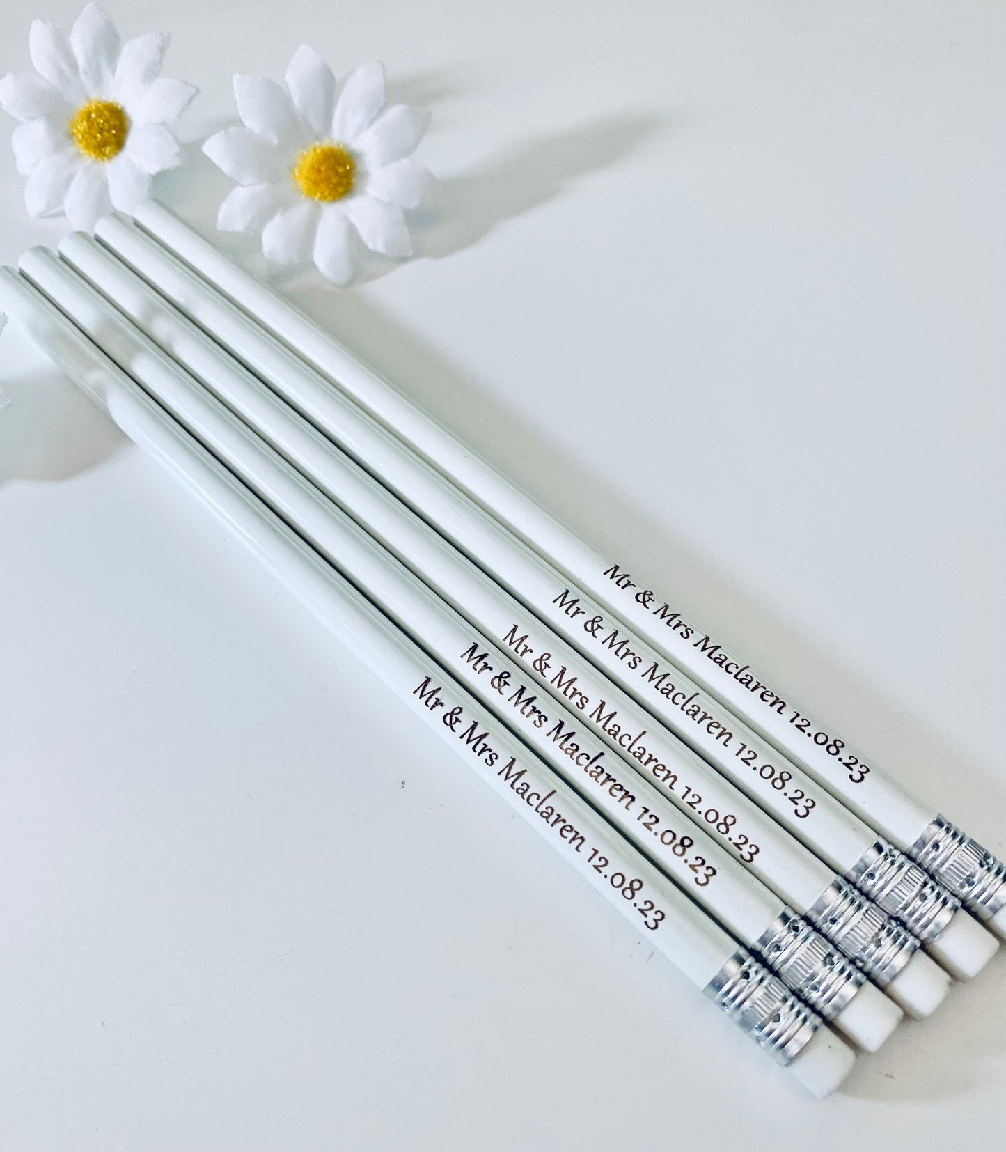 Personalised Off White Wedding Pencil  Favours - Laser Engraved