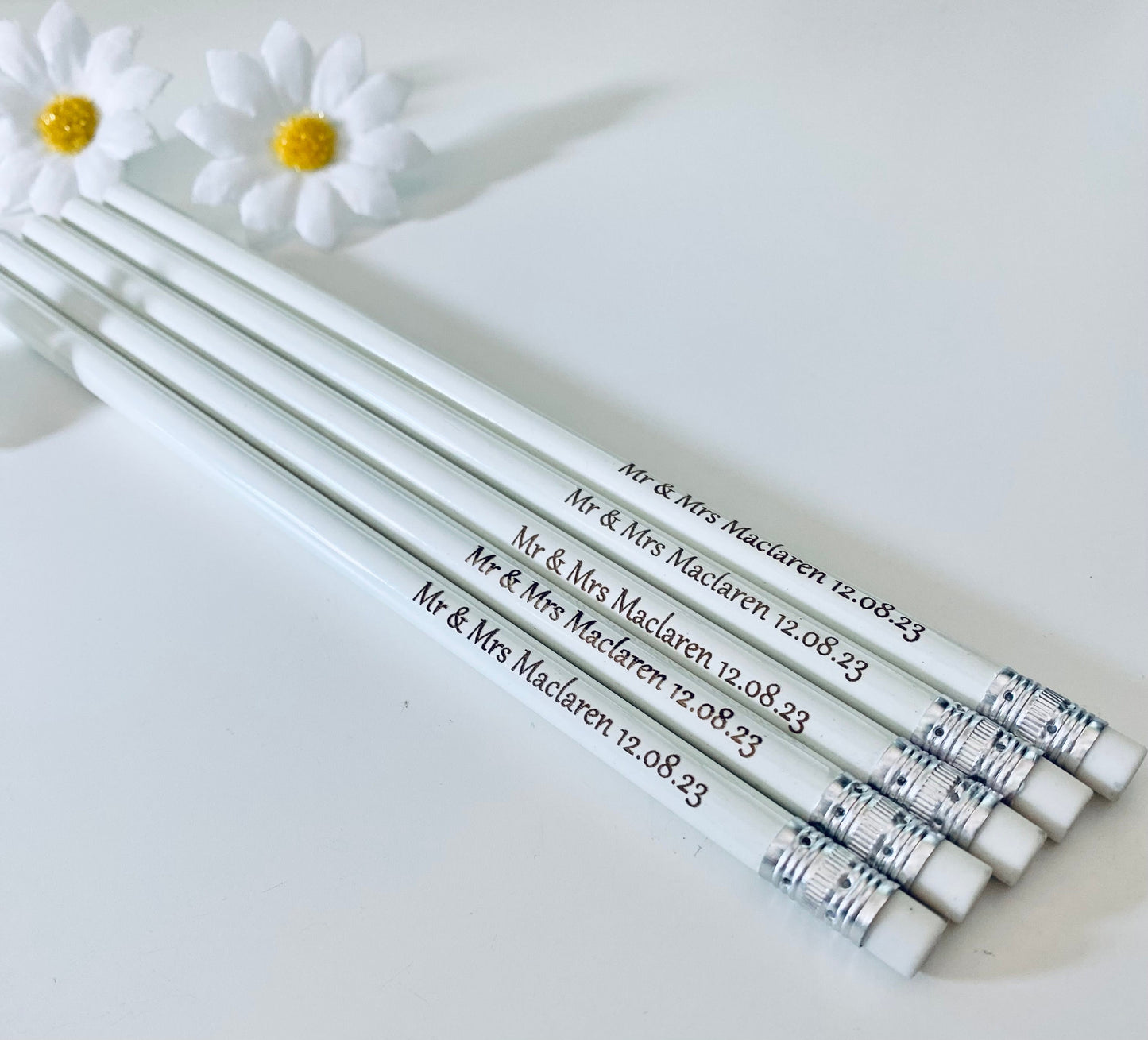 Personalised Off White Wedding Pencil  Favours - Laser Engraved