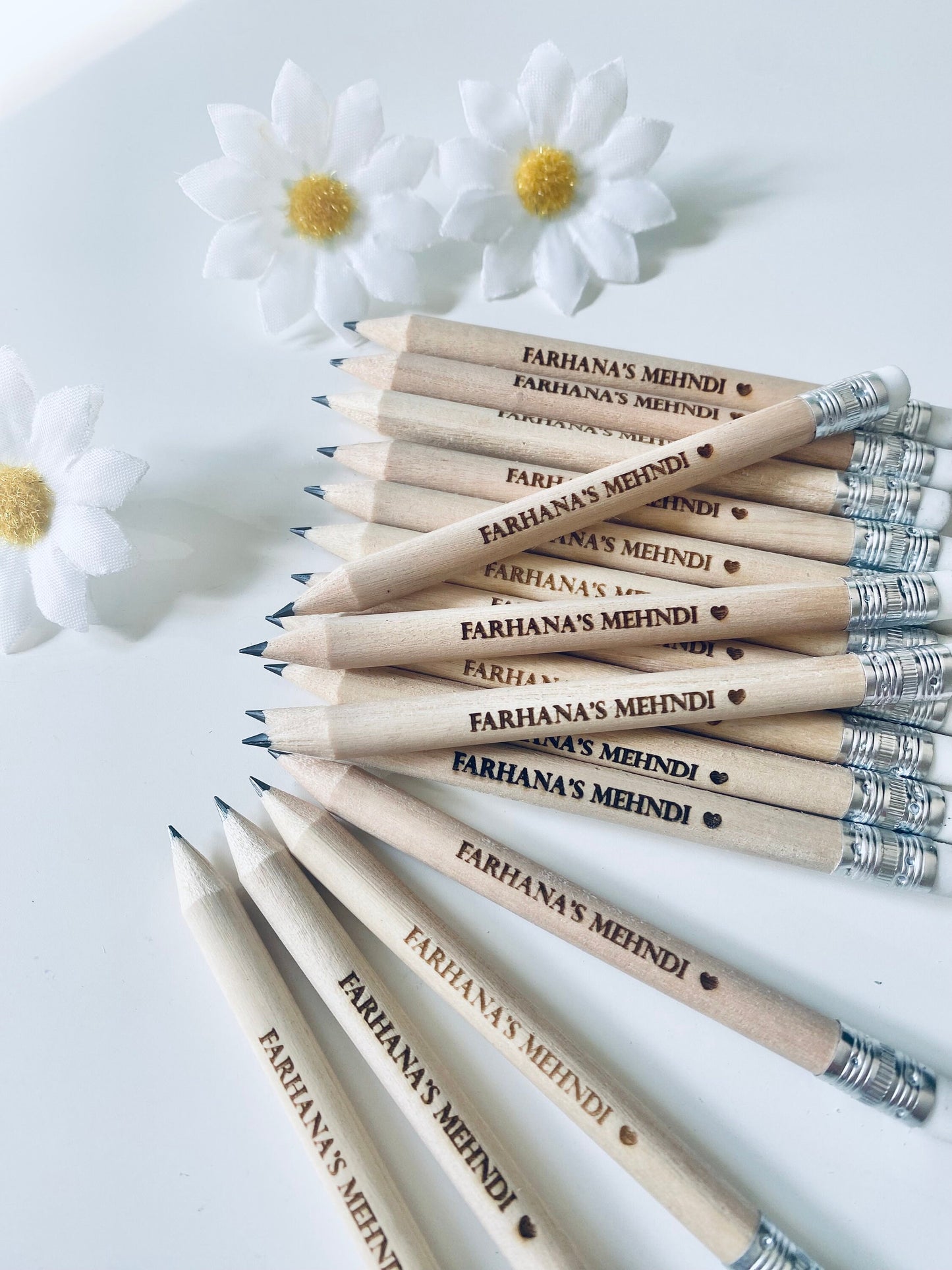 Personalised Mehndi Pencils With White Rubber - Laser Engraved.