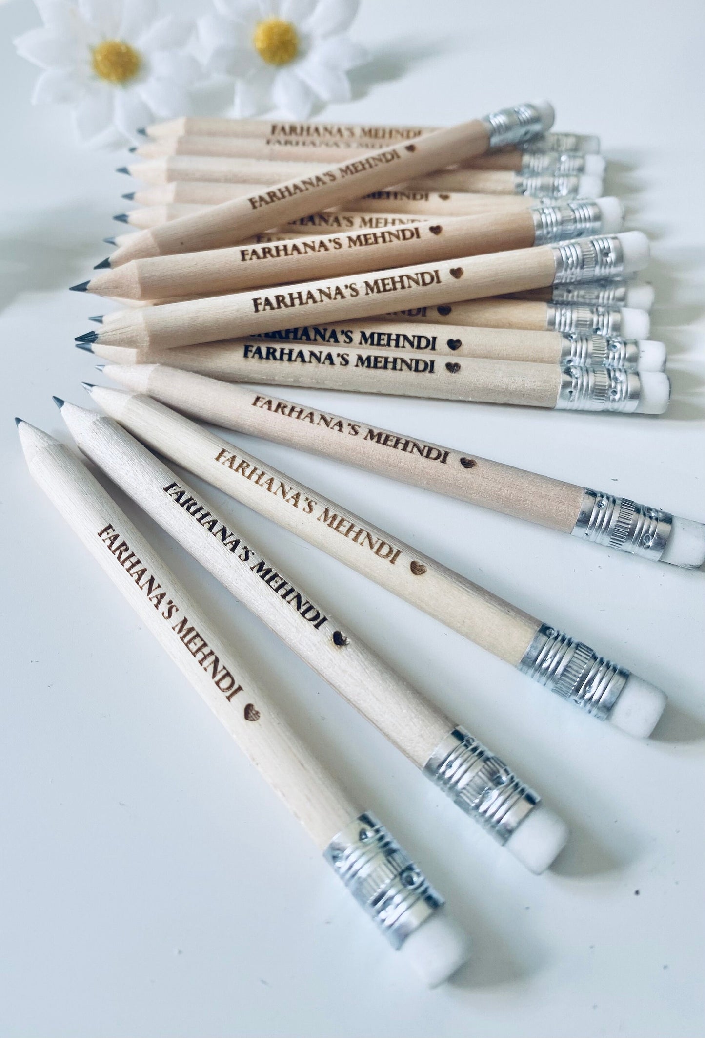 Personalised Mehndi Pencils With White Rubber - Laser Engraved.