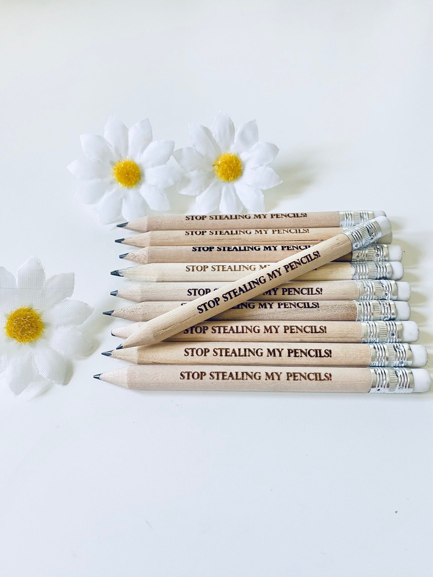 Wooden Pencils With White Rubber - Stop Stealing my Pencils - Fathers Day Gift Ideas -  Laser engraved