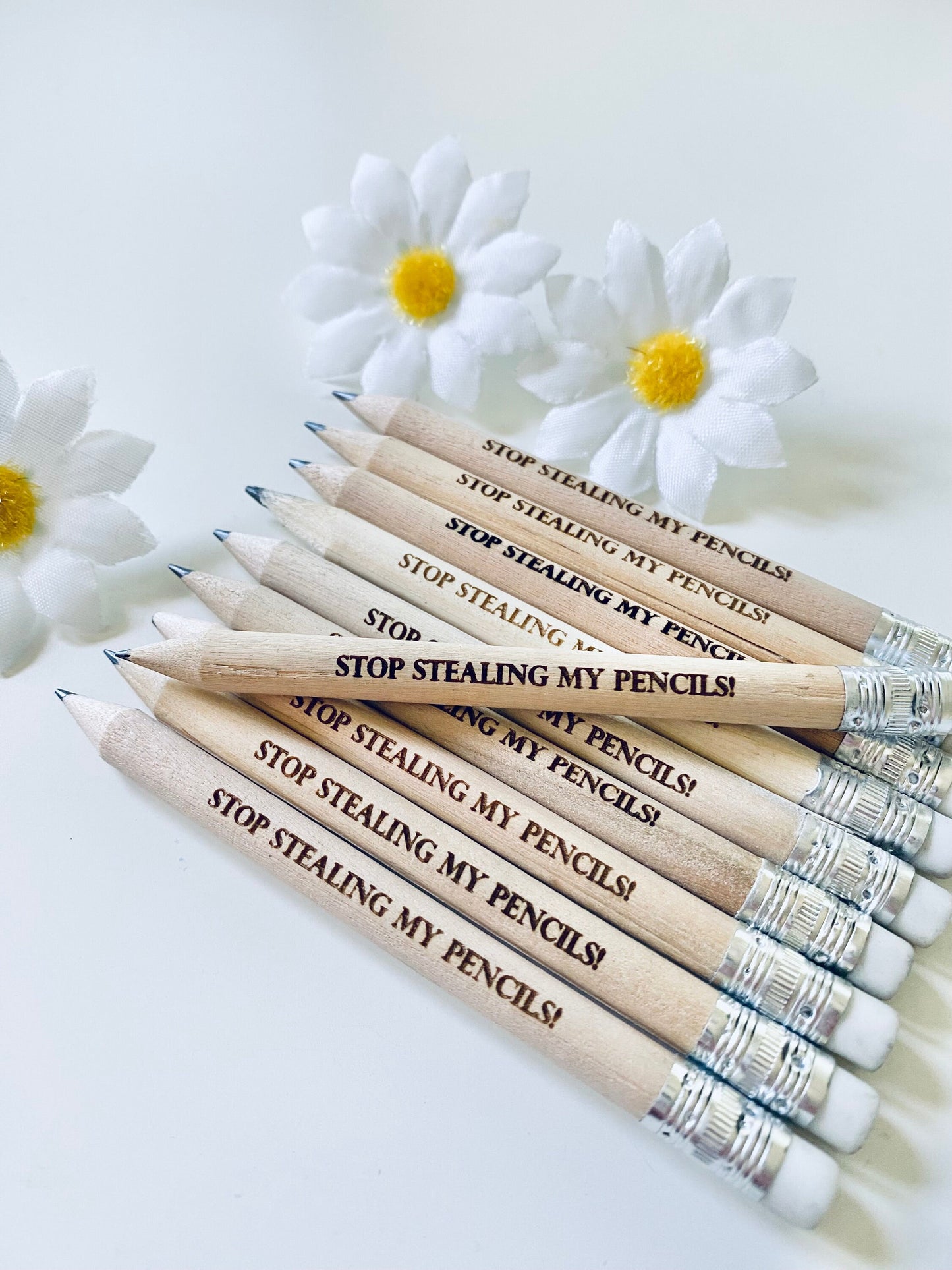 Wooden Pencils With White Rubber - Stop Stealing my Pencils - Fathers Day Gift Ideas -  Laser engraved