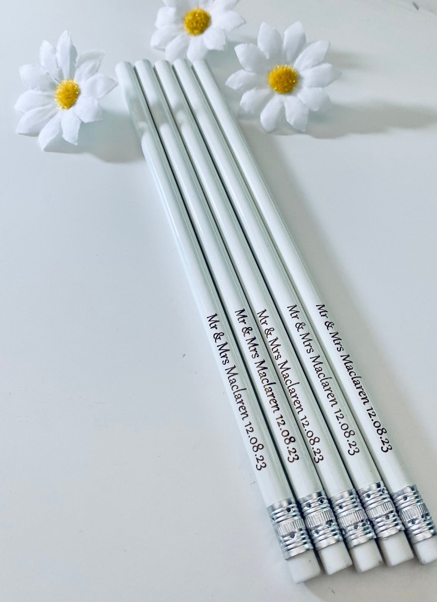 Personalised Off White Wedding Pencil  Favours - Laser Engraved