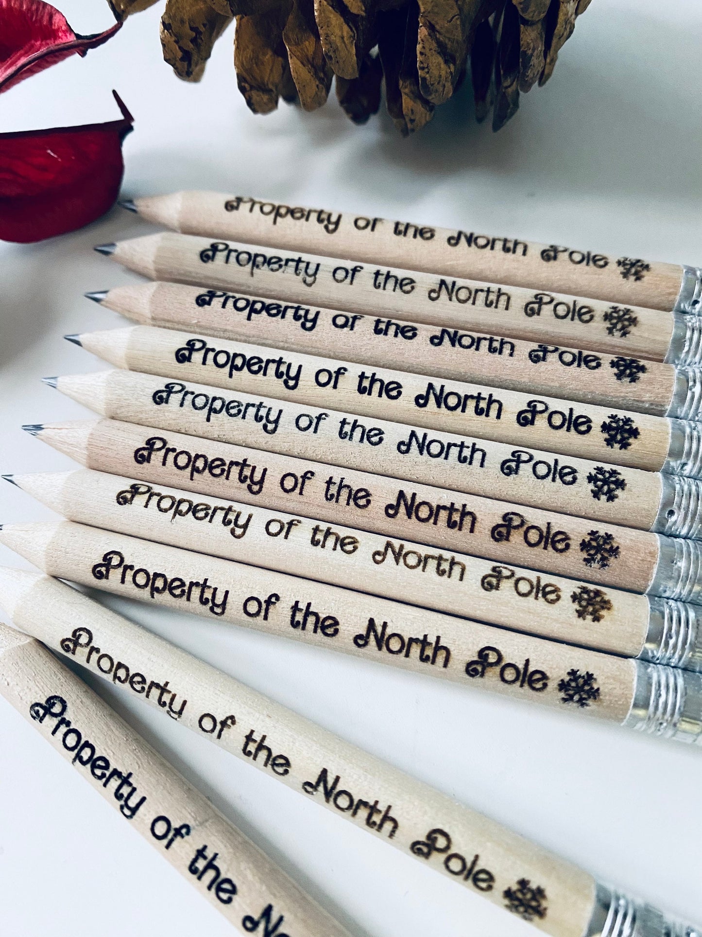 Santa's Lost Pencil - Property Of The North Pole - Stocking Filler Idea - With White Rubber - Laser Engraved