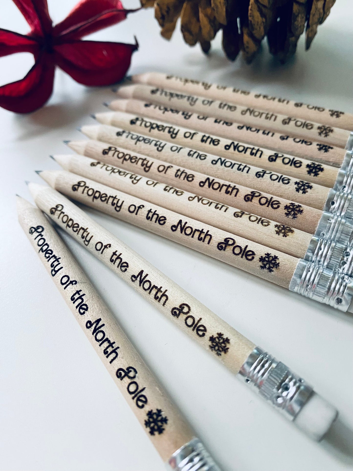 Santa's Lost Pencil - Property Of The North Pole - Stocking Filler Idea - With White Rubber - Laser Engraved