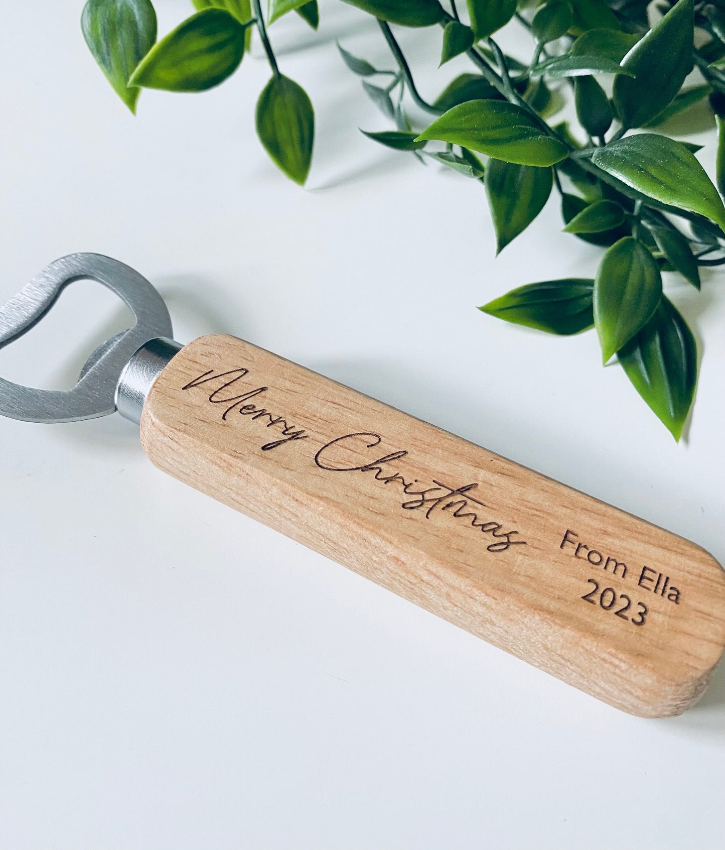 Personalised Wooden Bottle Opener Your Text Here - Merry Christmas - Stocking Fillers - Secret Santa Ideas - Teachers Gifts - Laser Engraved