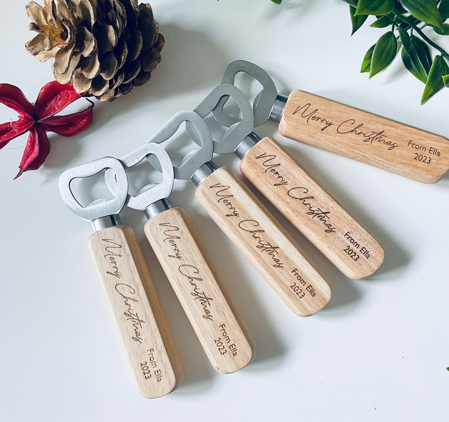 Personalised Wooden Bottle Opener Your Text Here - Merry Christmas - Stocking Fillers - Secret Santa Ideas - Teachers Gifts - Laser Engraved