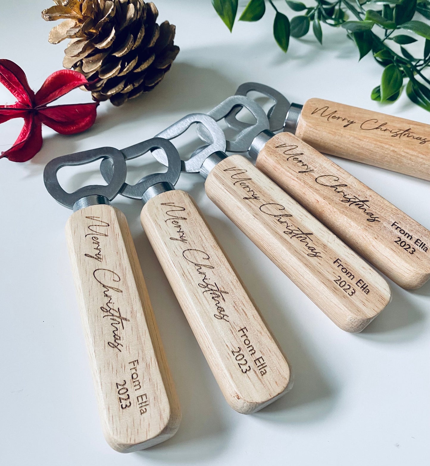 Personalised Wooden Bottle Opener Your Text Here - Merry Christmas - Stocking Fillers - Secret Santa Ideas - Teachers Gifts - Laser Engraved