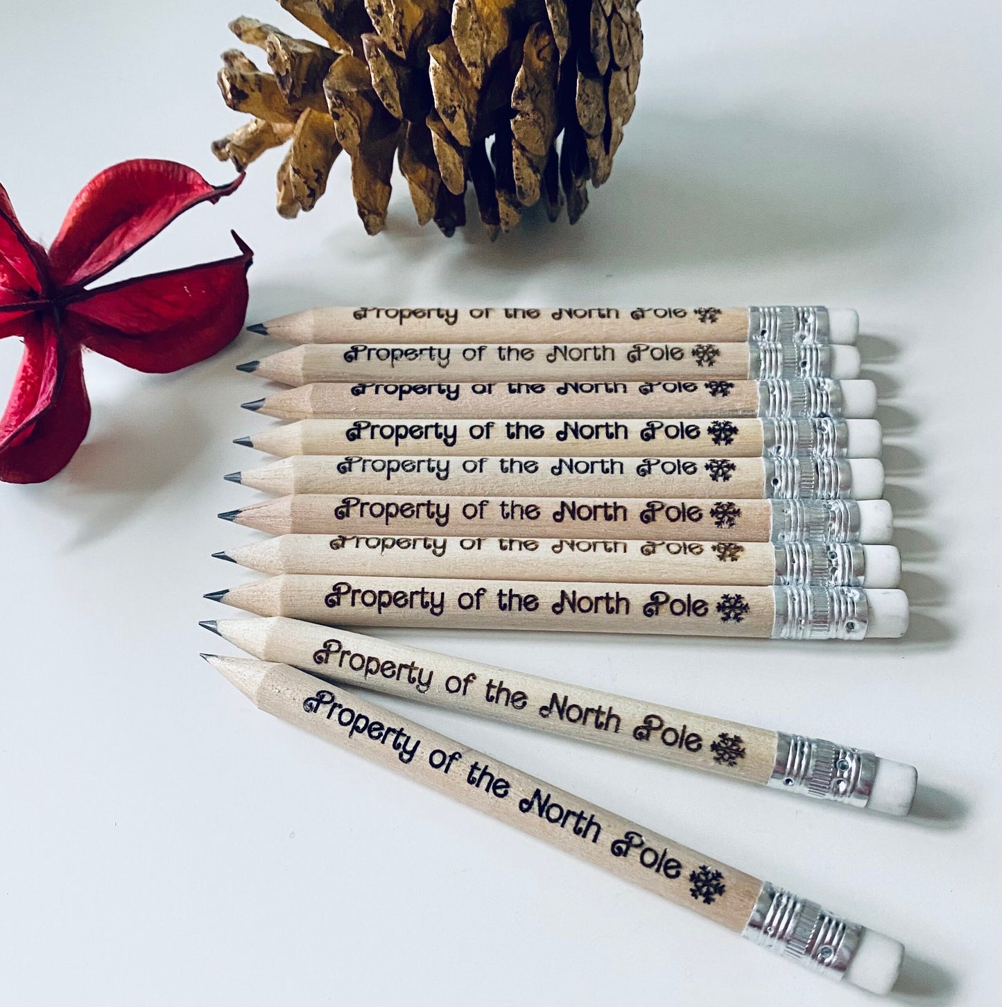 Santa's Lost Pencil - Property Of The North Pole - Stocking Filler Idea - With White Rubber - Laser Engraved