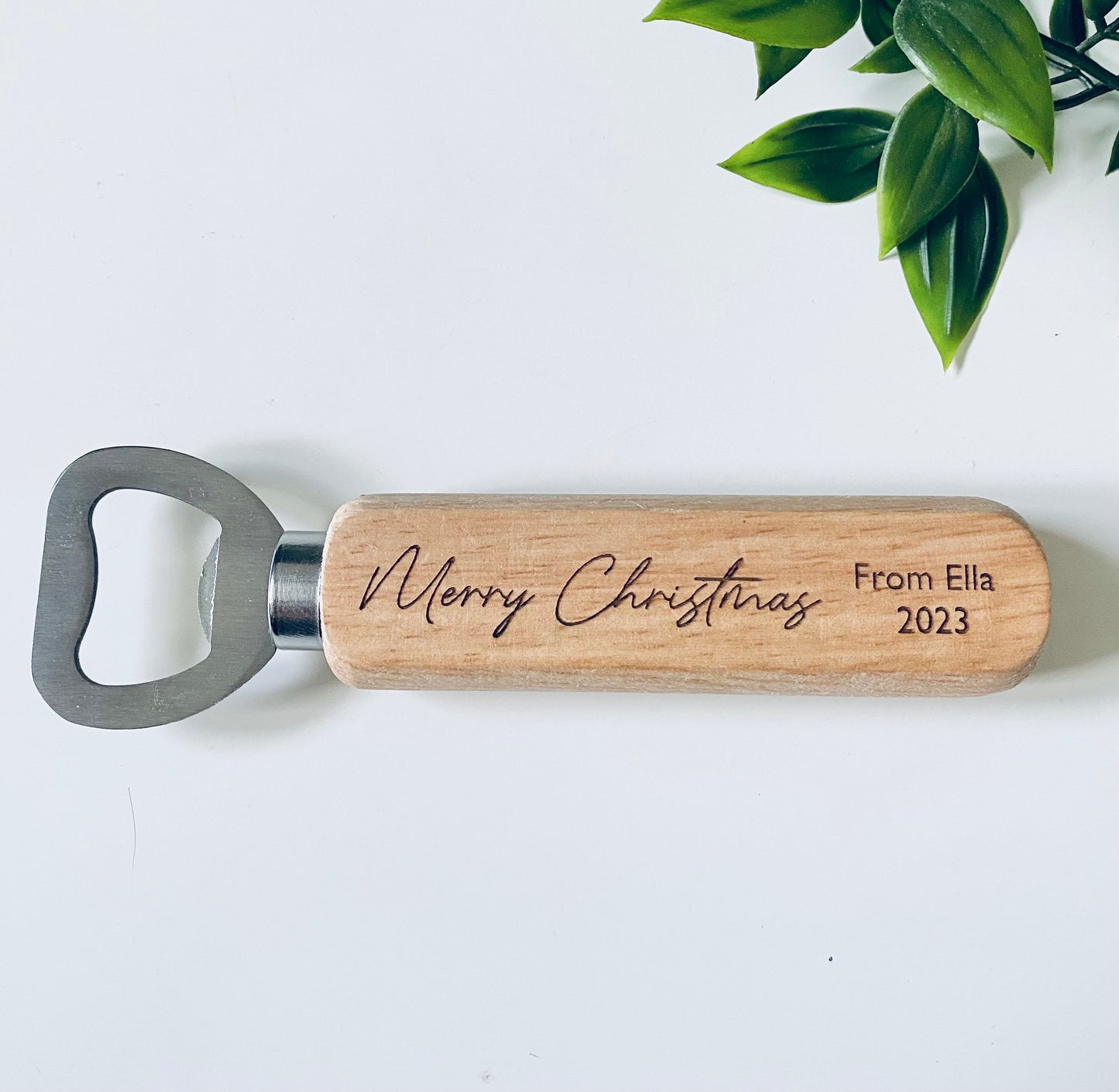 Personalised Wooden Bottle Opener Your Text Here - Merry Christmas - Stocking Fillers - Secret Santa Ideas - Teachers Gifts - Laser Engraved