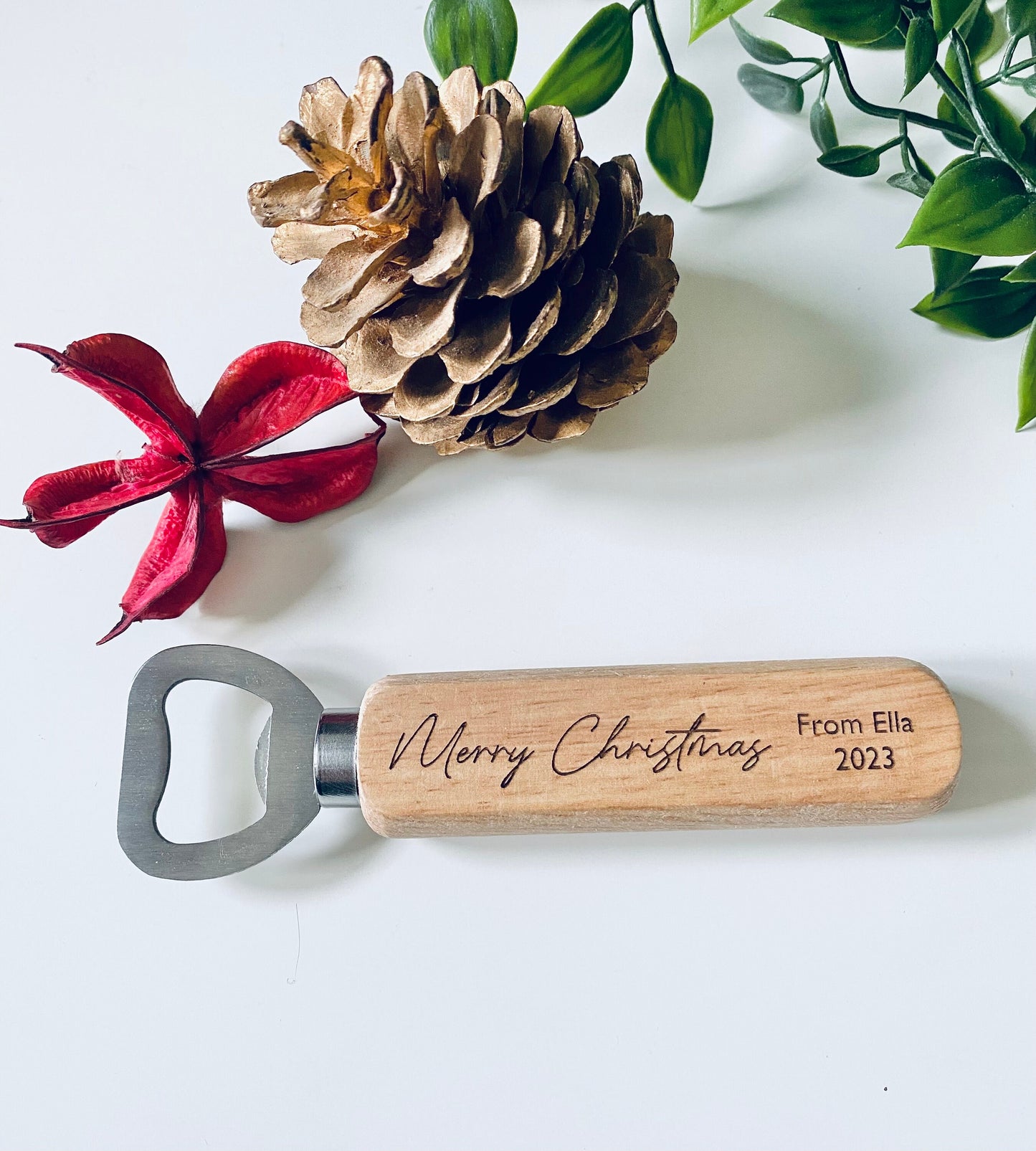 Personalised Wooden Bottle Opener Your Text Here - Merry Christmas - Stocking Fillers - Secret Santa Ideas - Teachers Gifts - Laser Engraved