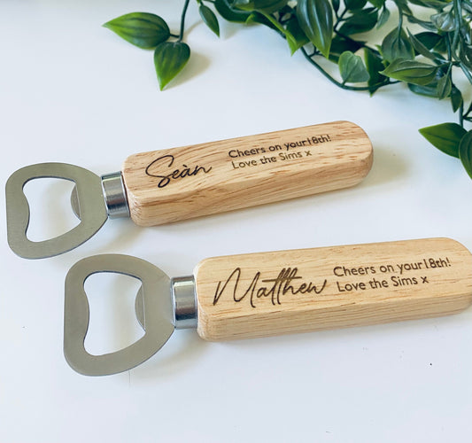 Personalised 18th Birthday Wooden Bottle Opener Your Text Here - Birthday Gifts Ideas - 21st Birthday -Laser Engraved