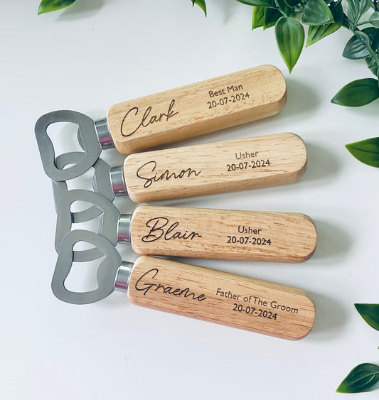 Personalised Wedding Wooden Bottle Opener-Usher Gifts-Best Man Gifts-Groomsmen Gifts-Laser Engraved